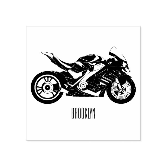 Purple sports motorcycle cartoon  rubber stamp (Imprint)
