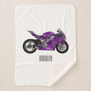 Purple sports motorcycle cartoon sherpa blanket