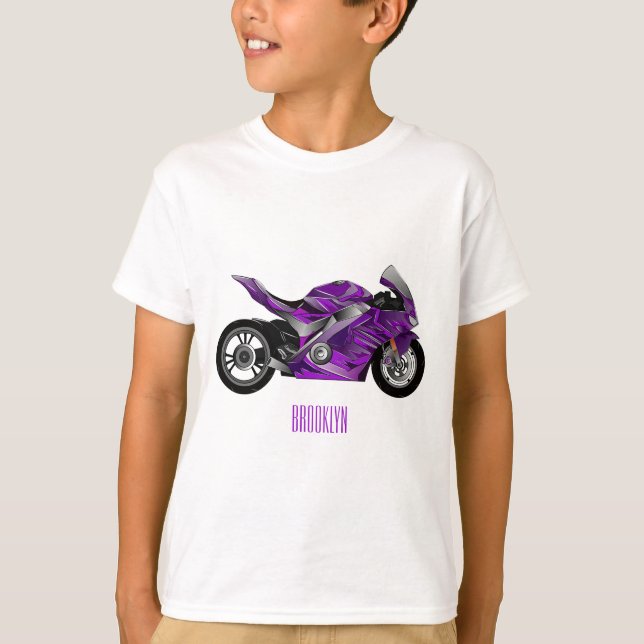 Purple sports motorcycle cartoon  T-Shirt (Front)