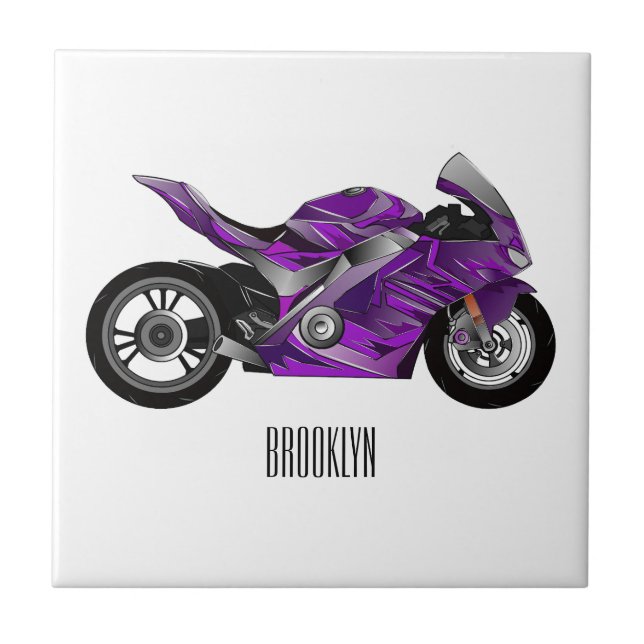 Purple sports motorcycle cartoon  tile (Front)