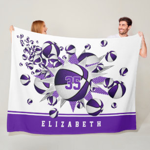 purple sports room decor girls basketballs stars fleece blanket