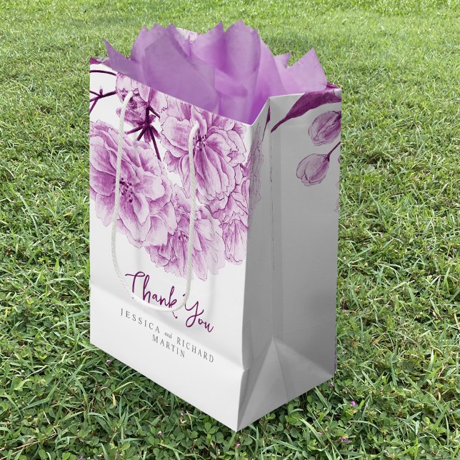 Purple spring blossom flower art wedding thank you medium gift bag (Creator Uploaded)