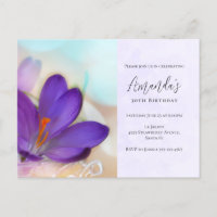 Purple Spring Crocus Pretty Birthday Invitation