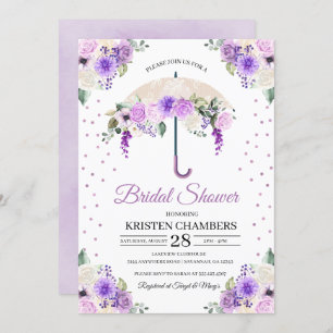 Purple Spring Floral Umbrella Bridal Shower Invitation