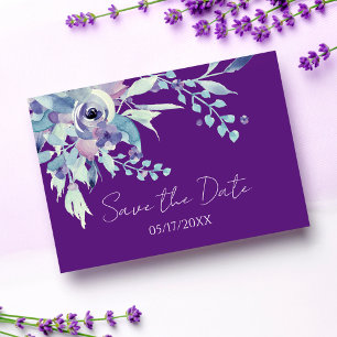 Purple Spring Floral Watercolor Save The Date Card