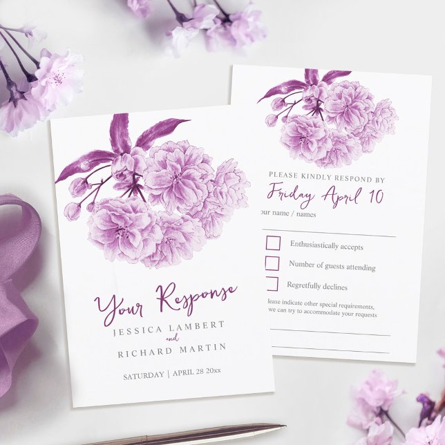 Purple spring floral watercolor wedding RSVP (Creator Uploaded)