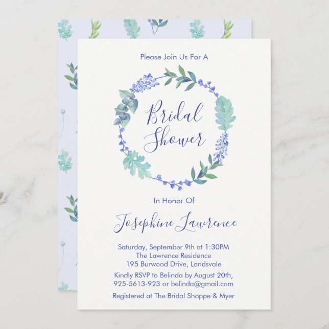 Purple Spring Floral Wreath Bridal Shower Invites (Front/Back)