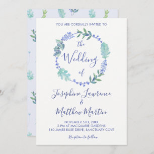 Purple Spring Floral Wreath Wedding Invitations