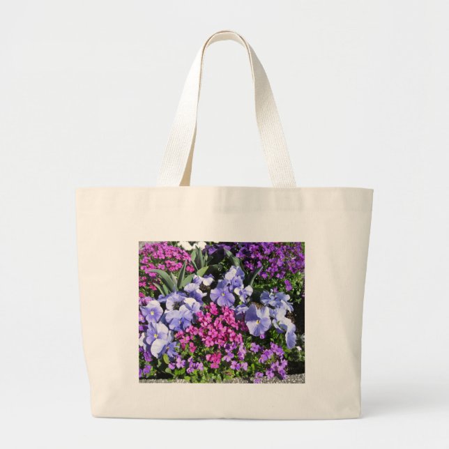 Purple Spring Flowers Large Tote Bag (Front)