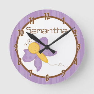 Purple Spring Time Butterfly Personalised Clock