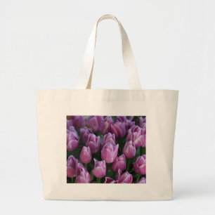 Purple spring tulips large tote bag