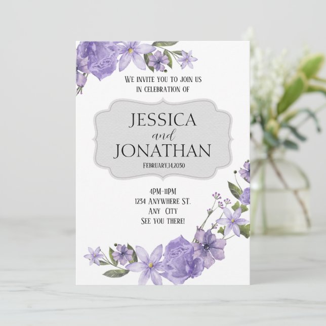 Purple Spring Wedding Invitation  (Standing Front)