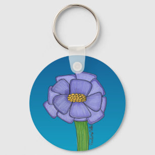 Purple Square Flower with Blue background Key Ring