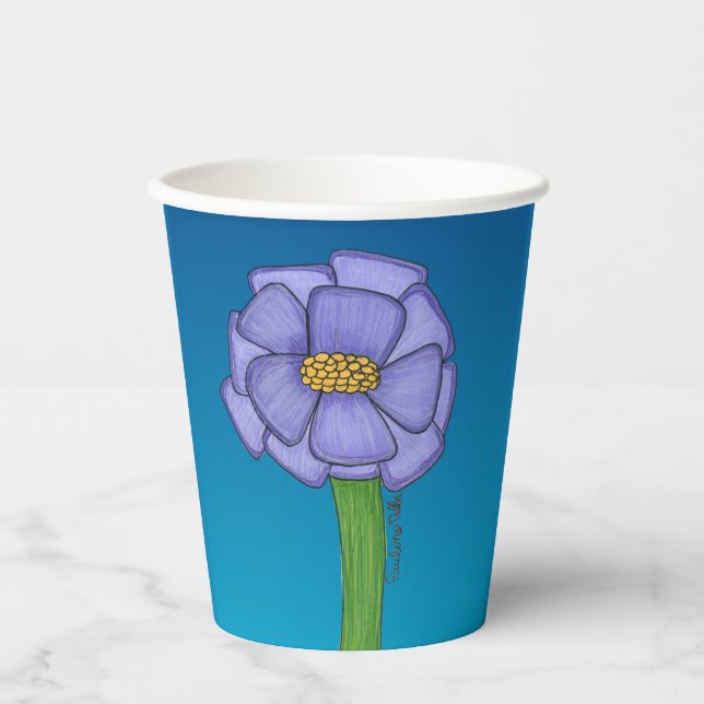 Purple Square Flower with Blue background Paper Cups (Front)