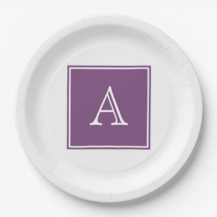 Purple Square Monogram Paper Plates