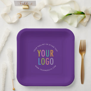 Purple Square Paper Plates Custom Logo Printed