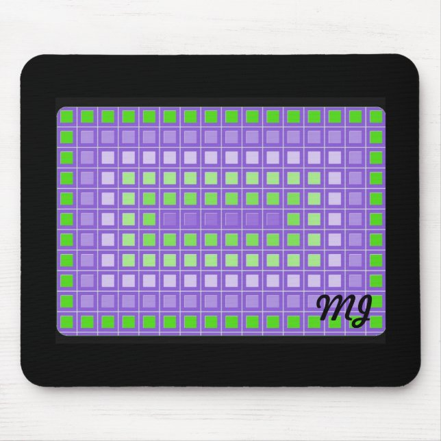 Purple Square Pattern with Initials Mouse Pad (Front)