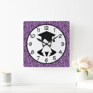 Purple square     square wall clock