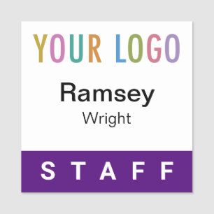Purple Square Staff Name Tag Company Logo Magnetic