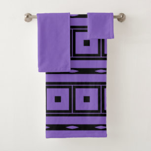 Purple squares and stripes bath towel set