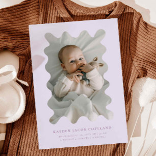 Purple Squiggly Frame Birth Announcement Photo