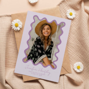 Purple Squiggly Photo Frame Graduation Announcement