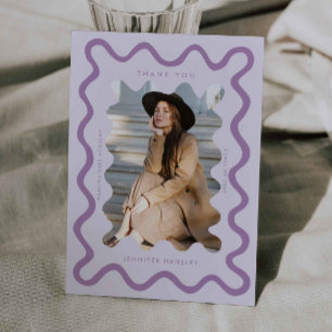 Purple Squiggly Wavy Frame Graduation Thank You Announcement