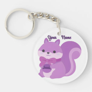 Purple Squirrel Cute Kawaii Custom Key Ring