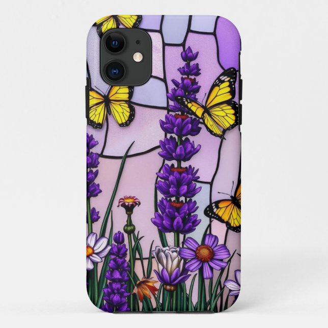 Purple Stained Glass and Butterflies  Case-Mate iPhone Case (Back)