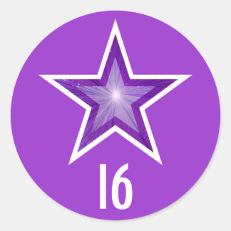 Purple Star "16" age round sticker purple