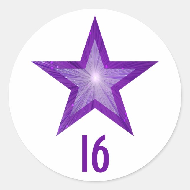 Purple Star "16" age round sticker white (Front)