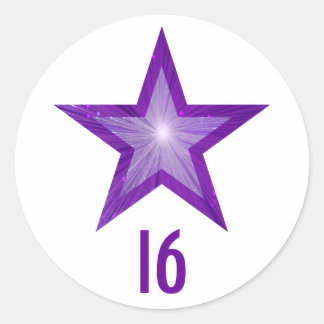 Purple Star "16" age round sticker white