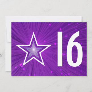Purple Star '16' birthday invitation