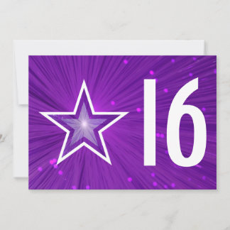 Purple Star '16' birthday invitation