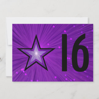 Purple Star '16' birthday invitation black back