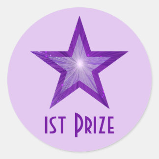 Purple Star '1st Prize' round pale purple Classic Round Sticker