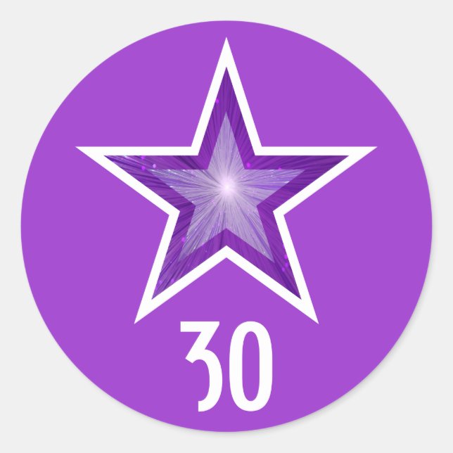 Purple Star "30" age round sticker purple (Front)