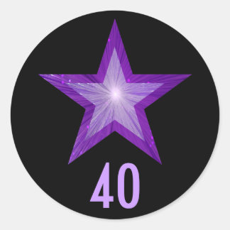 Purple Star "40" age round sticker black