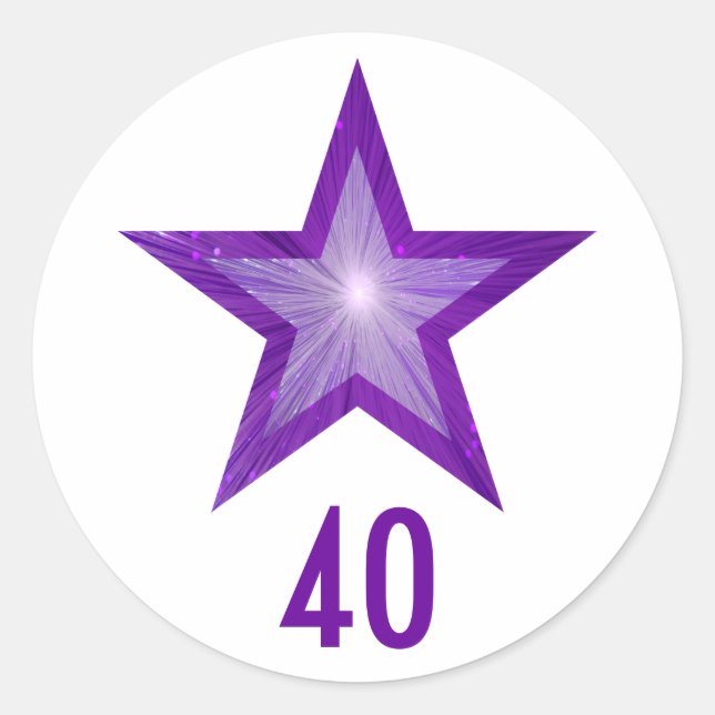 Purple Star "40" age round sticker white (Front)