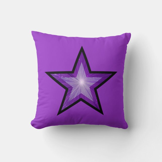 Purple Star Black 'Text' square purple Cushion (Front)