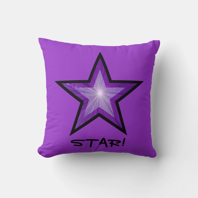Purple Star black throw pillow square purple (Front)