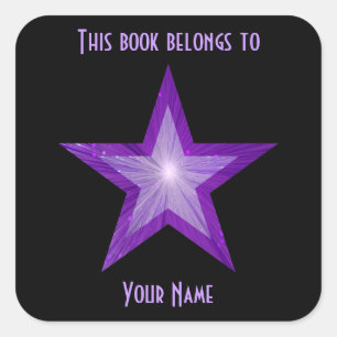 Purple Star bookplate sticker black