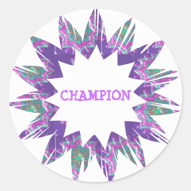 PURPLE Star:  CHAMPION Script Classic Round Sticker (Front)