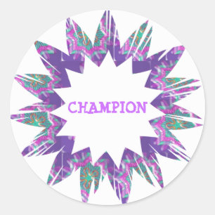 PURPLE Star:  CHAMPION Script Classic Round Sticker