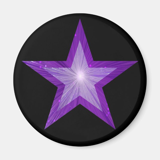 Purple Star fridge magnet round black (Front)