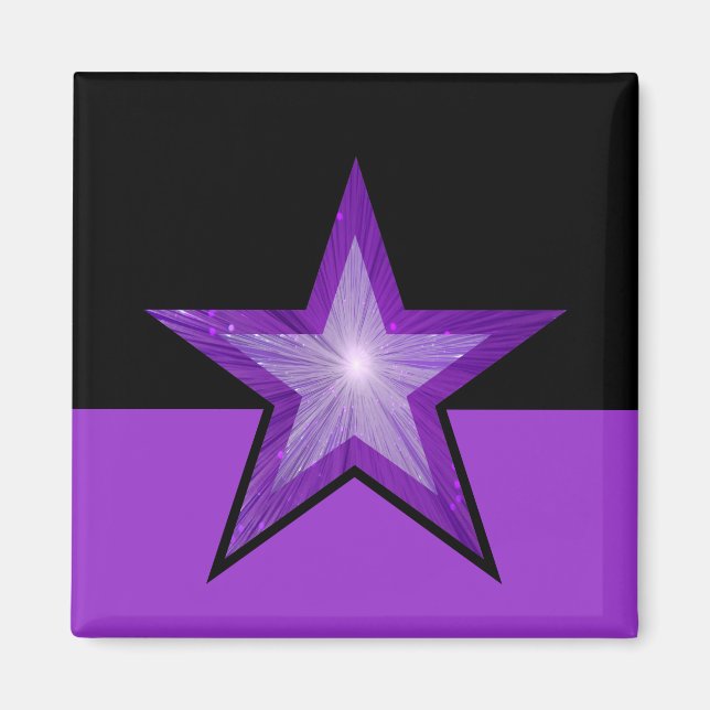 Purple Star fridge magnet square black purple (Front)