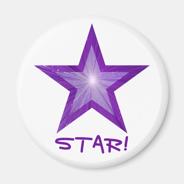 Purple Star fridge 'STAR!' magnet round white (Front)