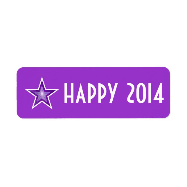 Purple Star 'happy 2014' label small purple (Front)