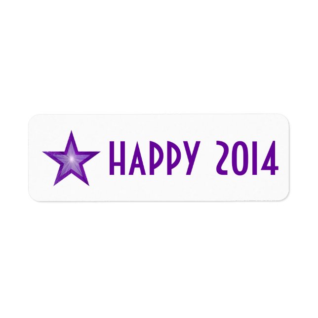Purple Star 'happy 2014' label small white (Front)