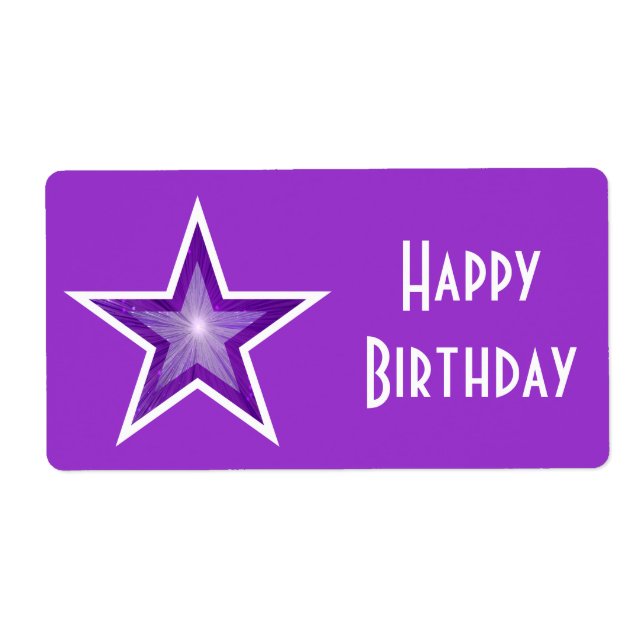 Purple Star 'Happy Birthday' label large purple (Front)